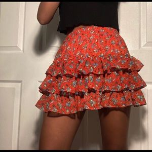 red and blue floral skirt